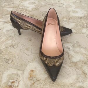 NWOT J. Crew Leather & Textile Pointer Toe Kitten Heel Pumps
